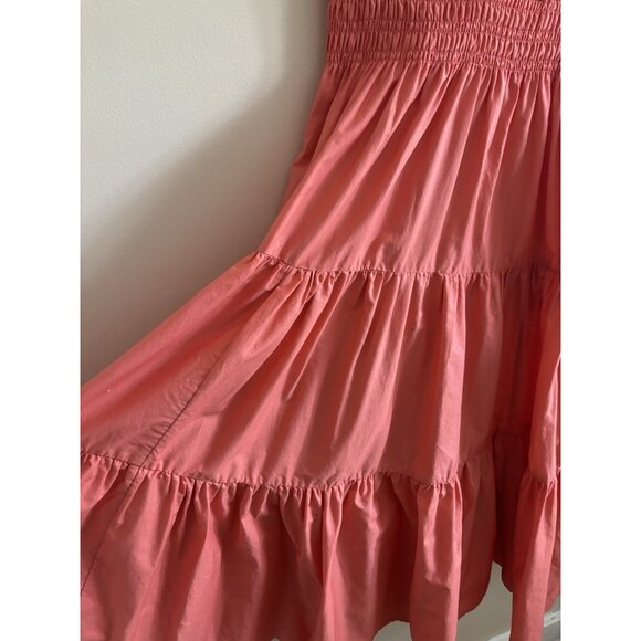 Anthropologie Maeve Tiered Midi Dress Coral Rose Smocked 4 Cottage Boho READ - Picture 5 of 16